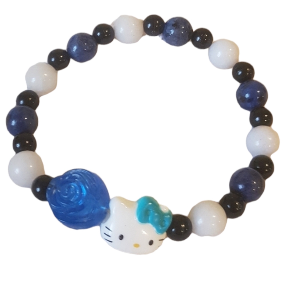 💙 Hello Kitty Larvikite & Aquamarine  Bracelet